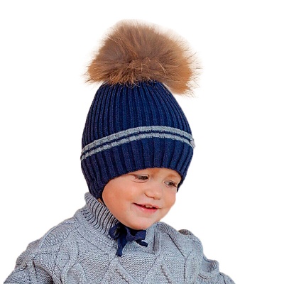 Шапка зимняя утеплённая с меховым помп размер 44-46 Наследникъ НВ1017-ТСИН 1